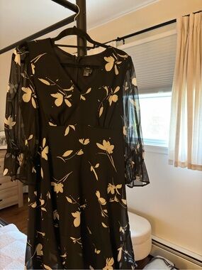 Dkny Black Mini Dress with Cream Floral Print